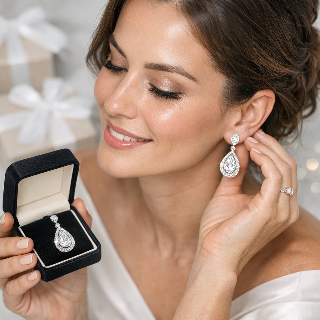 Luxury jewelry gift wrapped with elegant ribbons and placed on a soft blue textured surface