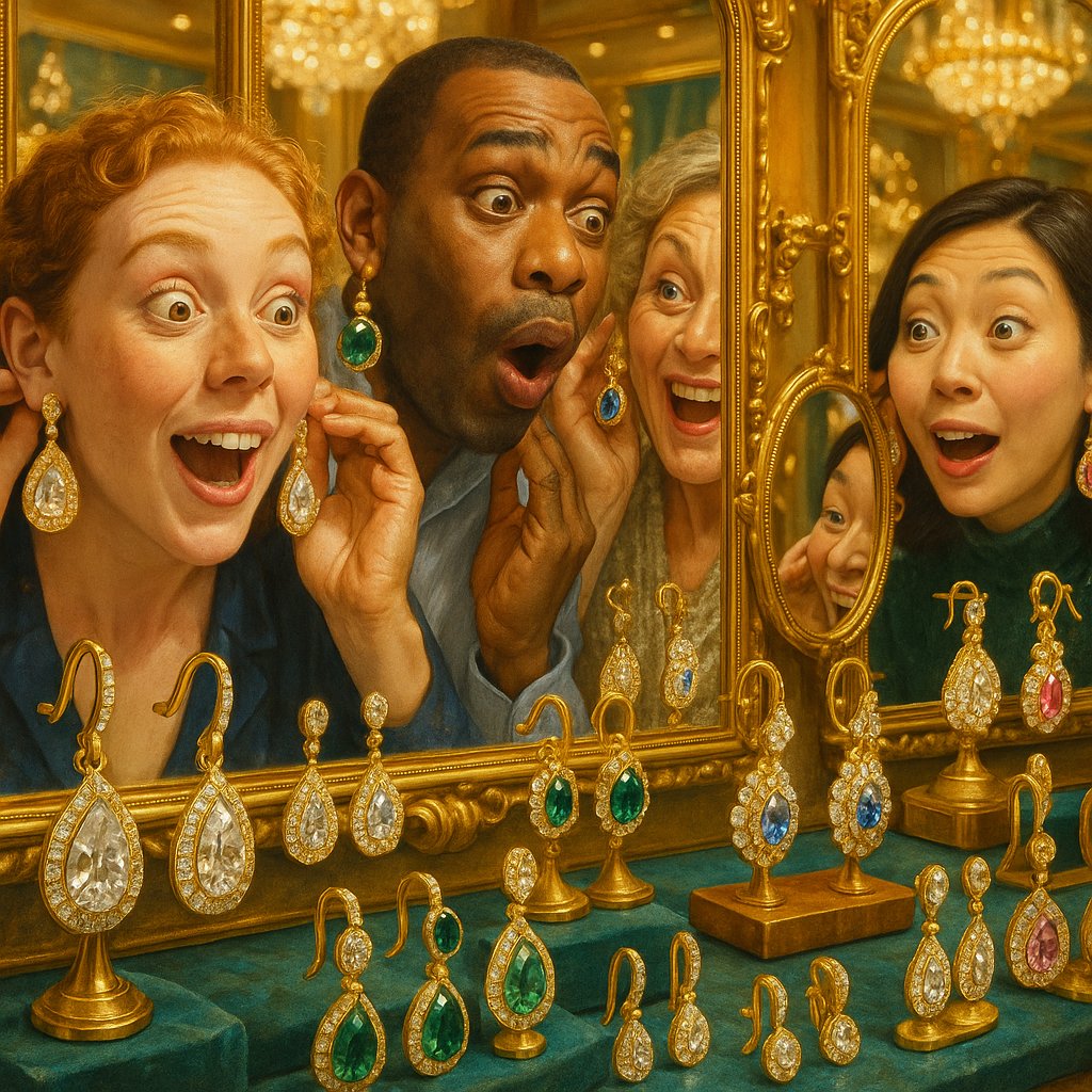 Woman wearing elegant diamond drop earrings that perfectly complement her face shape