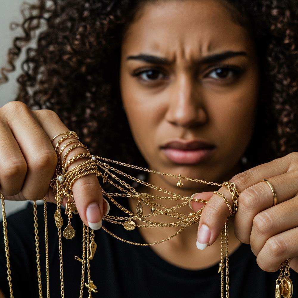 Gold chains displayed elegantly to highlight their intricate designs and prevent tangling.