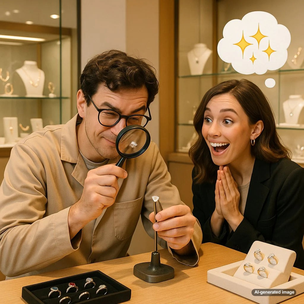 Professional jewelry remounting process showing diamond being set into new engagement ring at Robinson's Jewelers