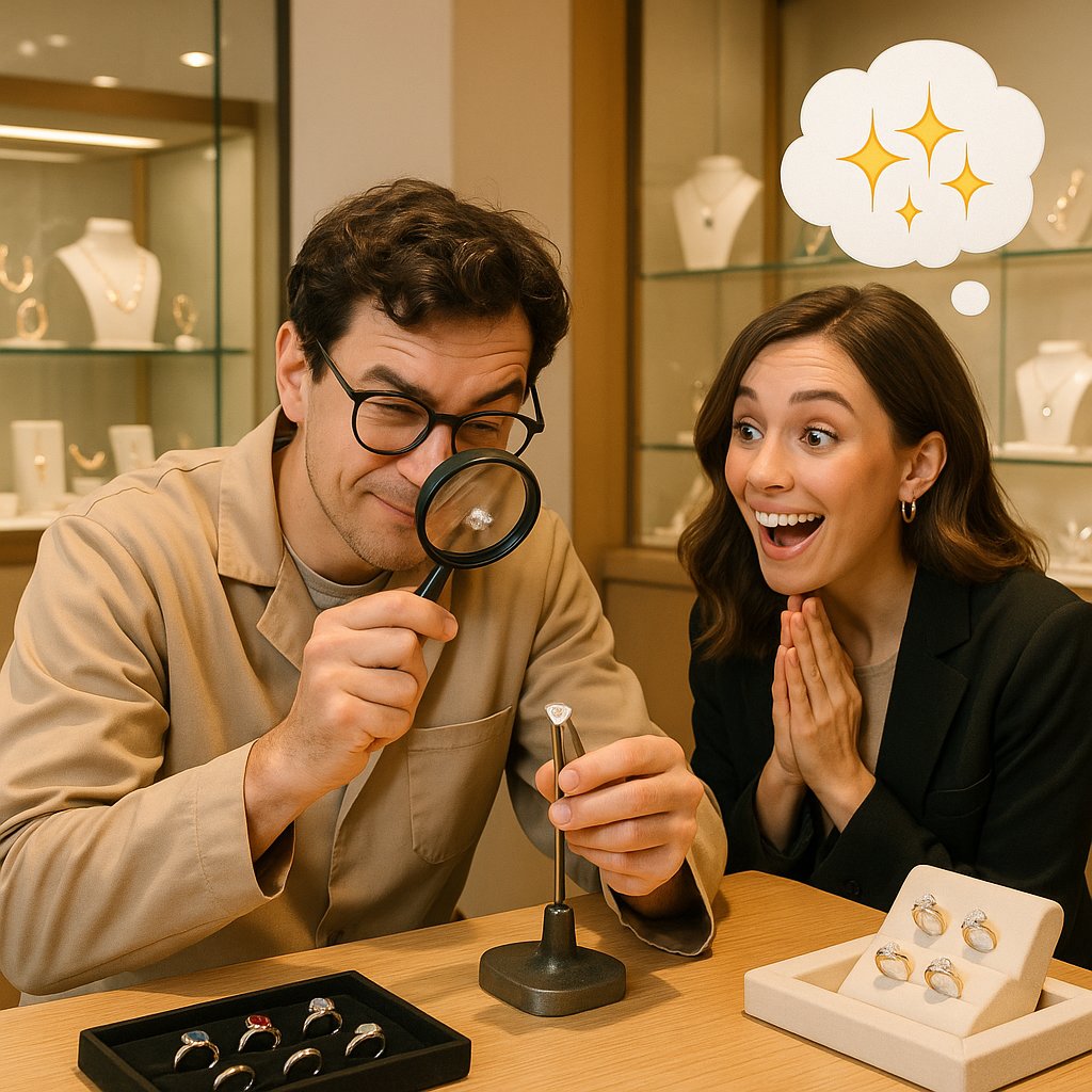 Professional jewelry remounting process showing diamond being set into new engagement ring at Robinson's Jewelers