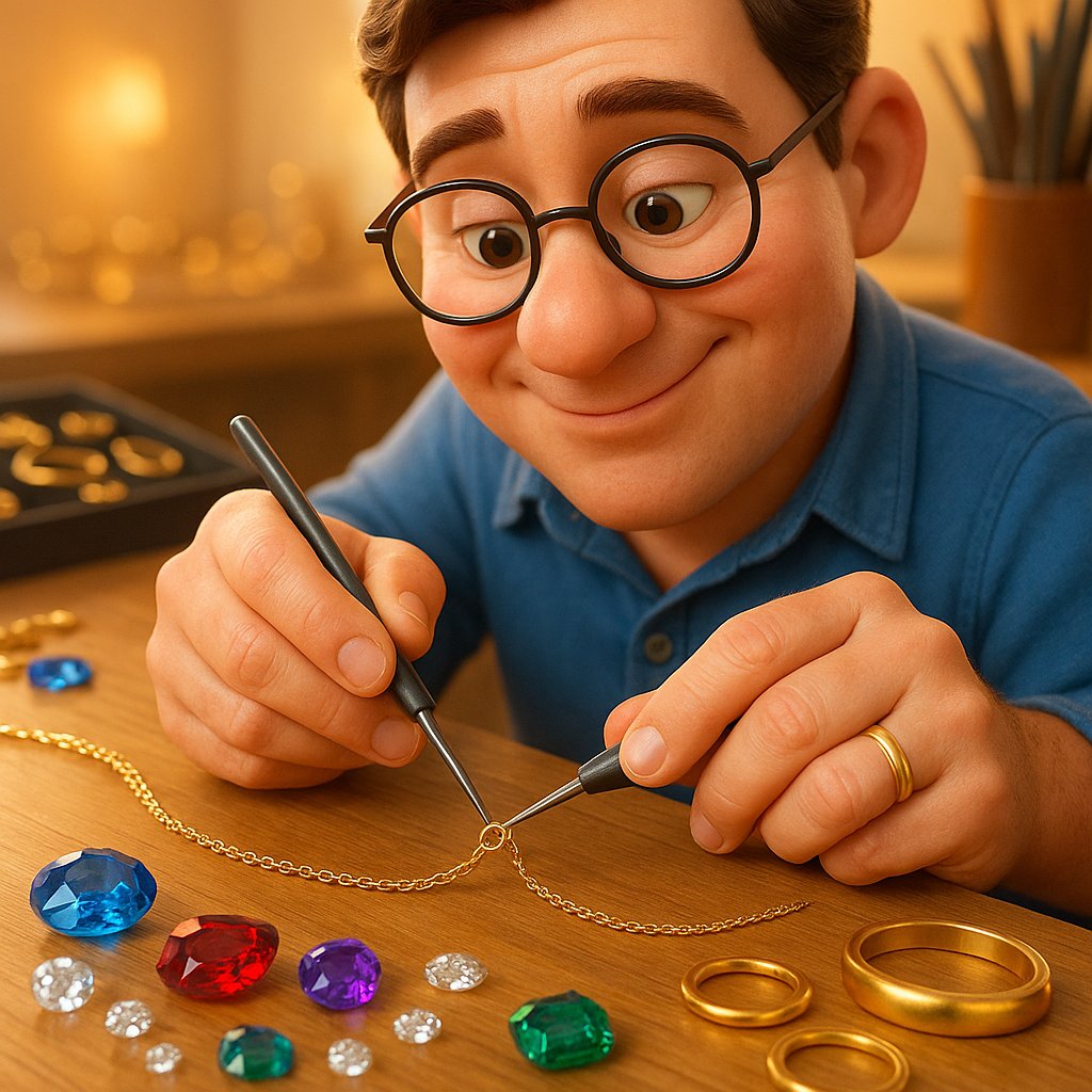 Close-up of a jeweler's hands performing a seamless solder repair on a broken gold jewelry clasp under a magnifying lamp