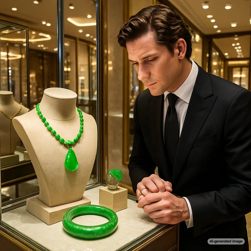 Stunning collection of high-quality jadeite jade pieces showing variations in color, texture and transparency