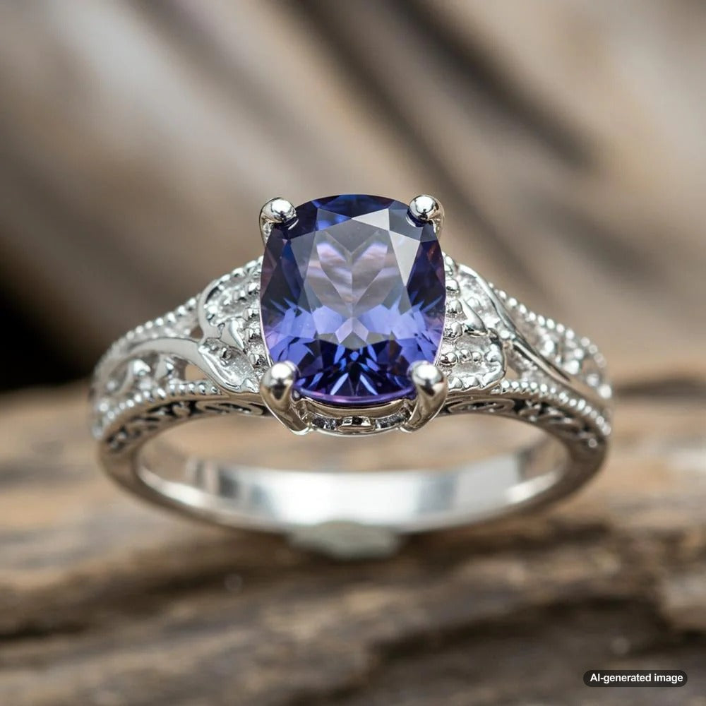 A high-quality tanzanite gemstone displaying deep blue and violet hues.