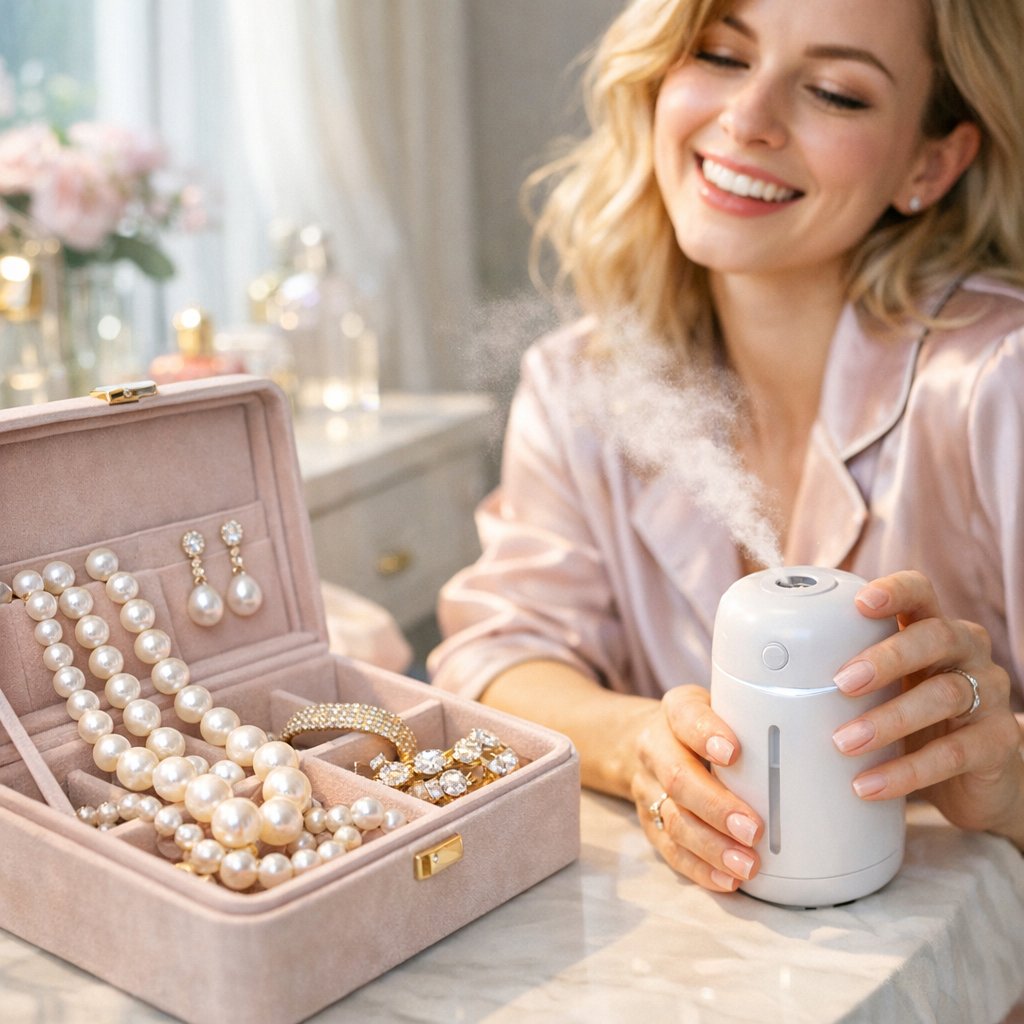 A luxurious strand of white pearls resting on a soft velvet cloth in a jewelry box, symbolizing proper care and storage.