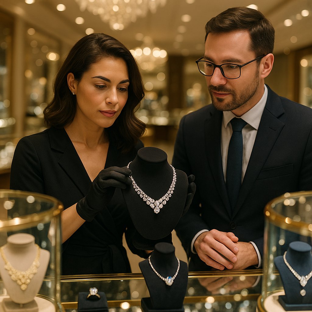 Close-up of a diamond being examined by a jeweler with a loupe at Robinson's Jewelers