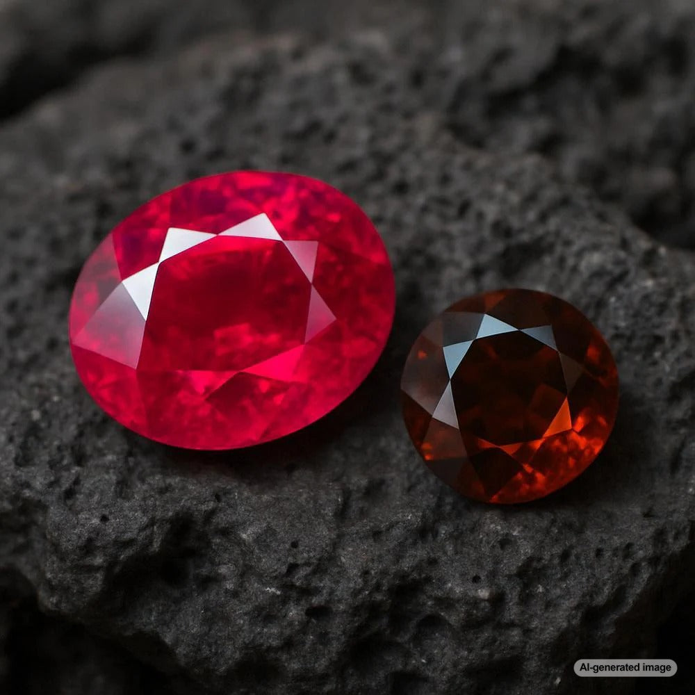 Ruby and garnet gemstones side by side, showcasing their vibrant red hues and unique characteristics