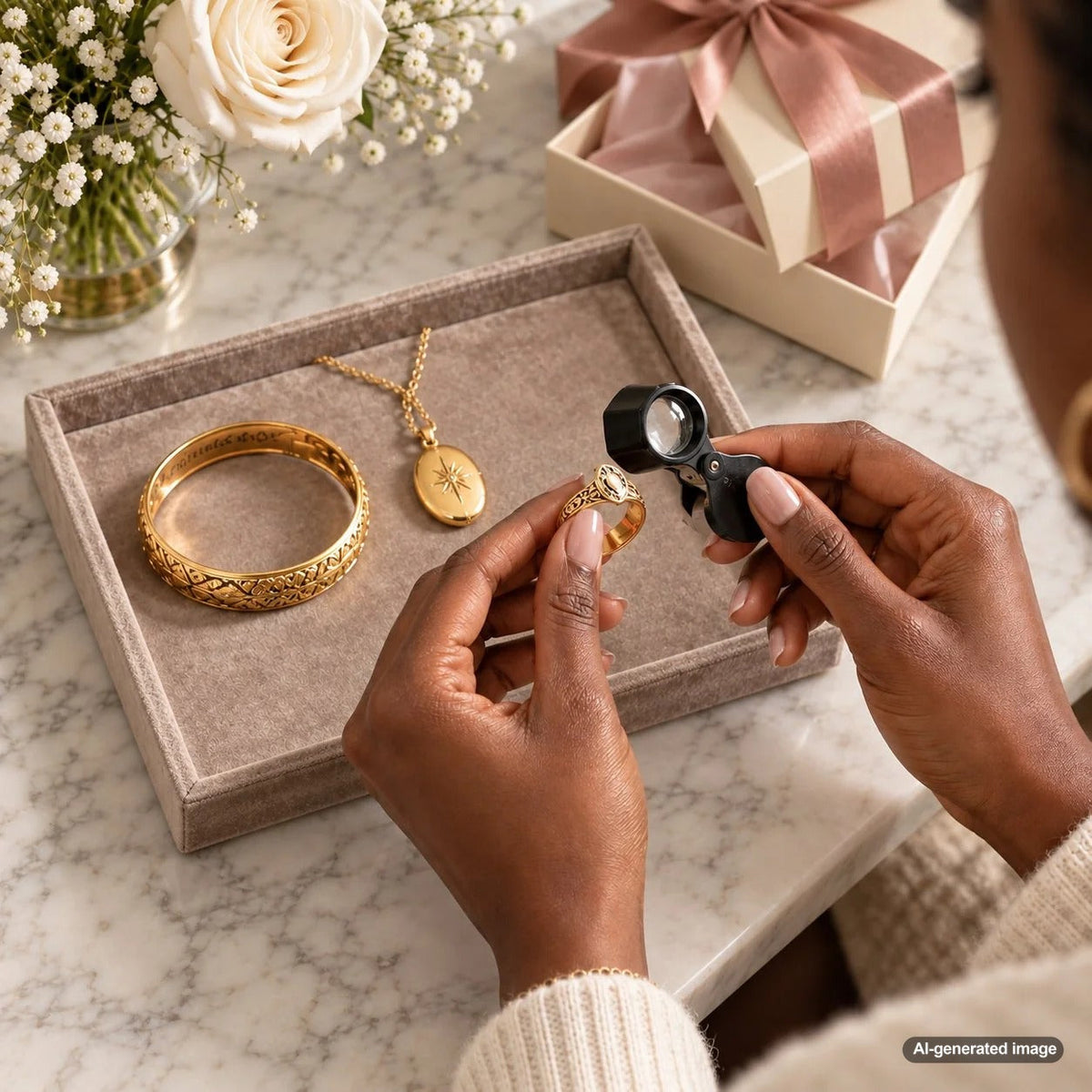 Vintage gold jewelry showing solid gold, gold-filled, and gold-plated pieces for comparison