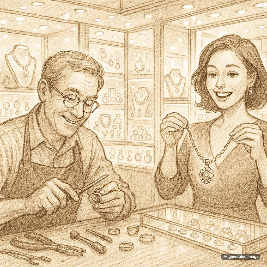 Before and after photos of heirloom jewelry transformed into modern pieces at Robinson's Jewelers