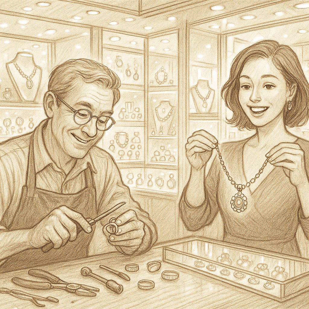 Before and after photos of heirloom jewelry transformed into modern pieces at Robinson's Jewelers