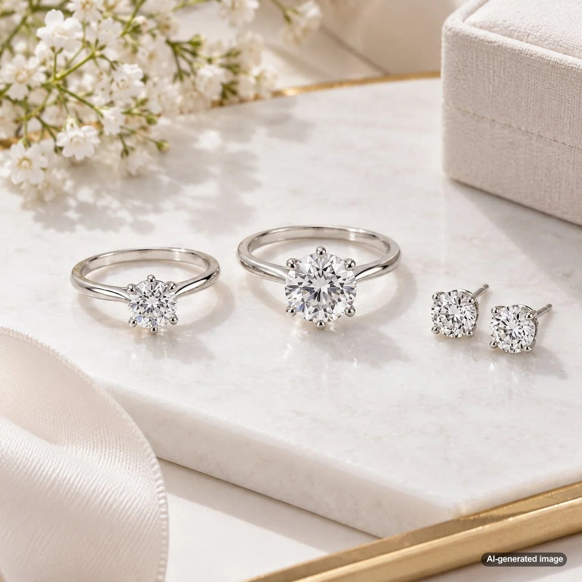 Larger lab diamond jewelry styled as an elegant upgrade from smaller natural diamond pieces