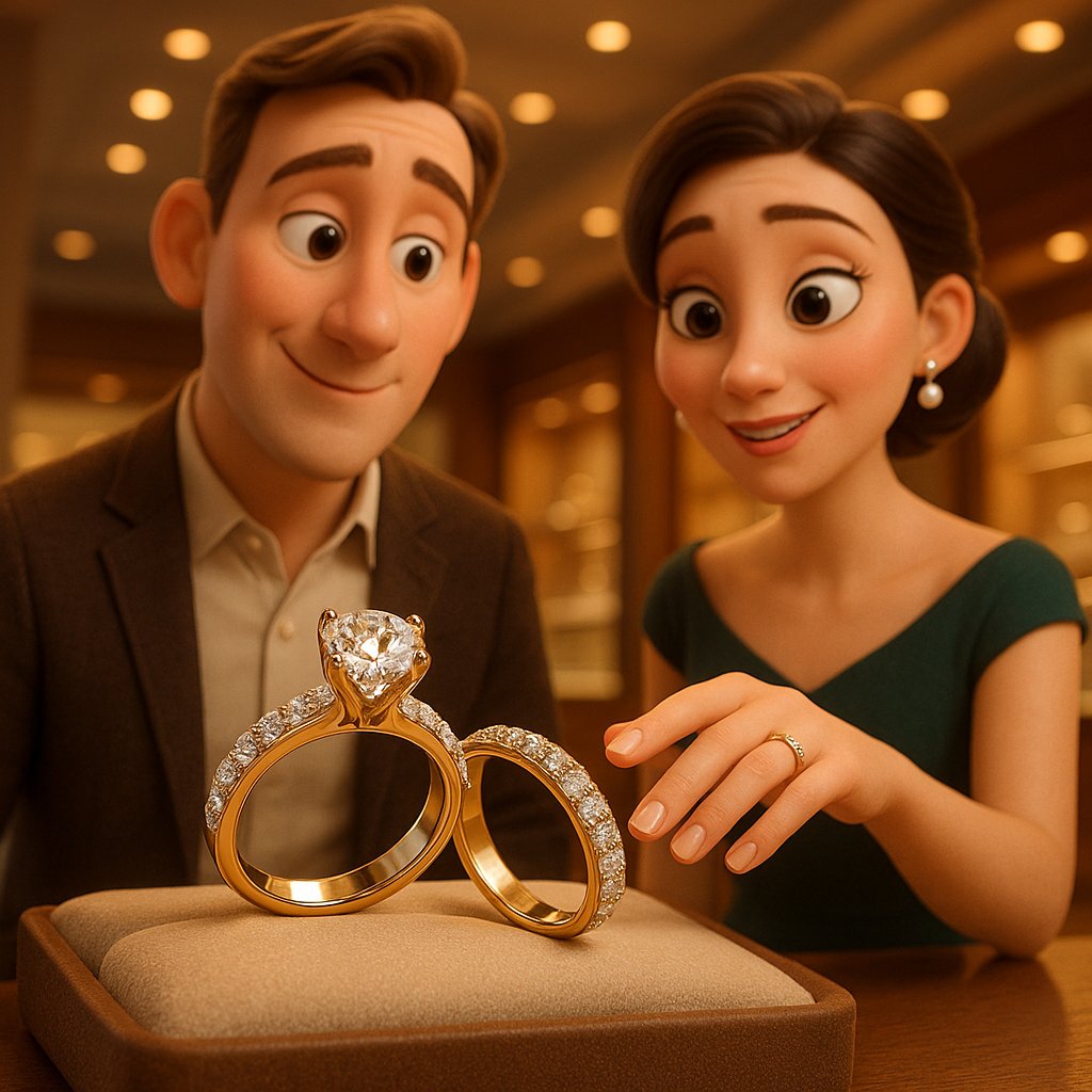 Close up of a beautiful stacked wedding set featuring an engagement ring and multiple diamond anniversary bands