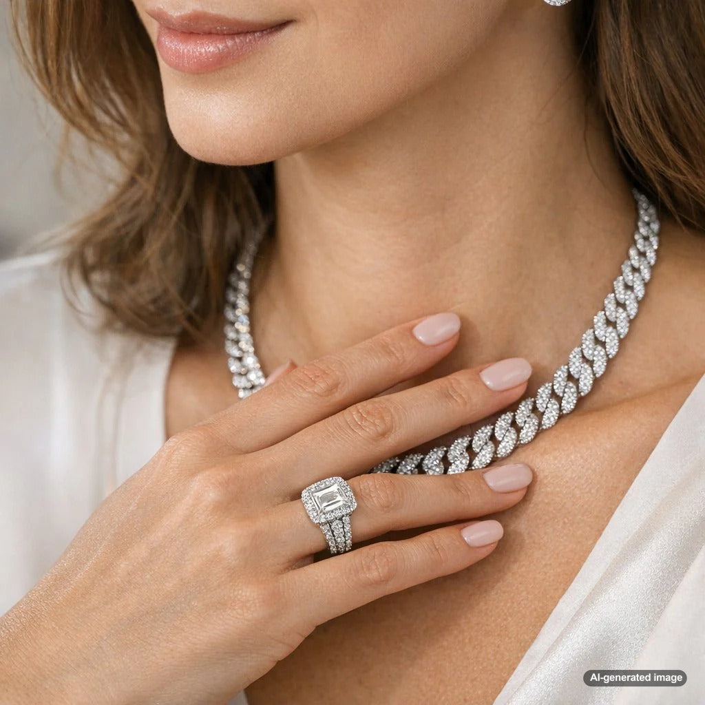 Woman wearing diamond chain with casual outfit demonstrating everyday elegance