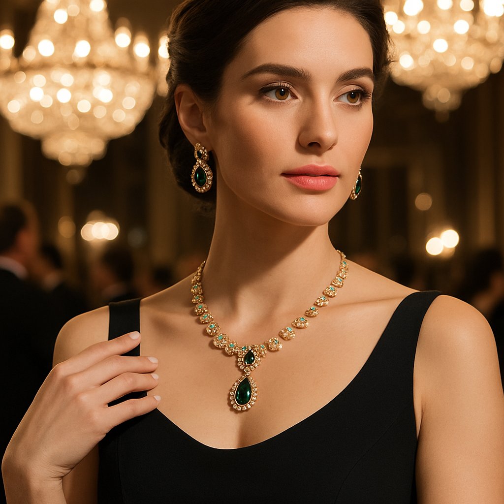 Elegant diamond and pearl jewelry set perfect for black-tie events