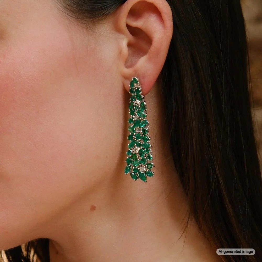 Woman confidently wearing bold statement earrings from Robinson's Jewelers