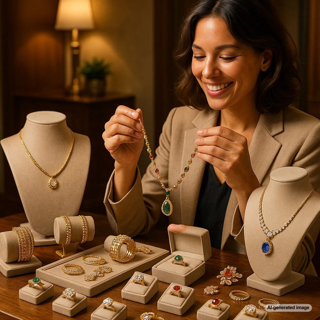 A stunning collection of vintage and estate jewelry including rings, necklaces, and bracelets from Robinson's Jewelers