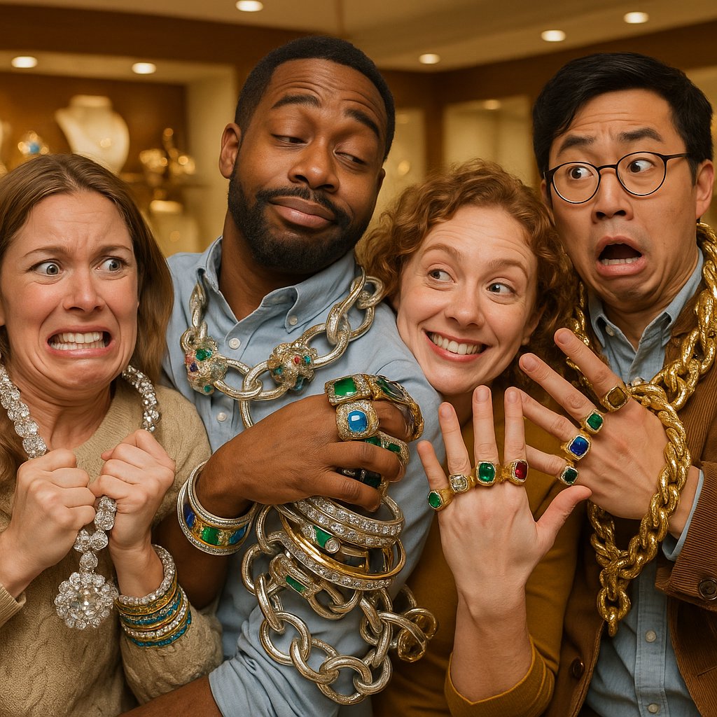 Woman thoughtfully choosing between different jewelry pieces representing various attachment styles