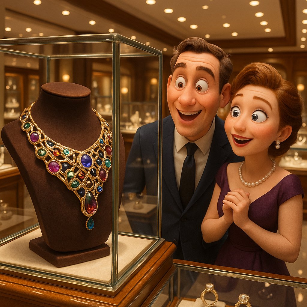 Close-up of an intricate art jewelry cocktail ring featuring unconventional gemstones and masterful goldsmith work, showcasing design over traditional material value.