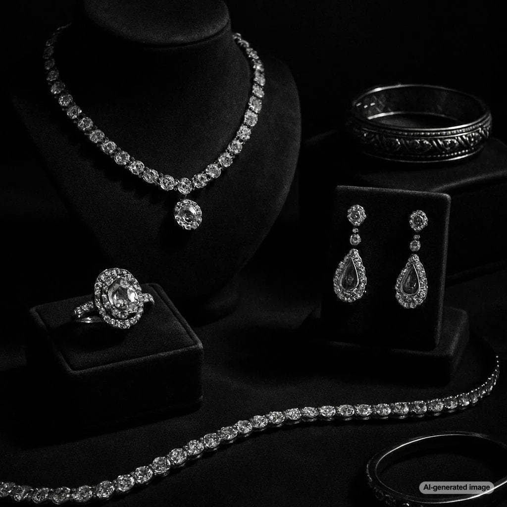 Luxury jewelry investment pieces including diamonds, sapphires, and designer collections