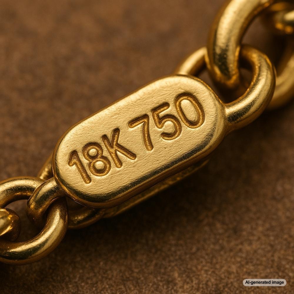 Close-up of an elegant 18k 750 gold ring with intricate detailing