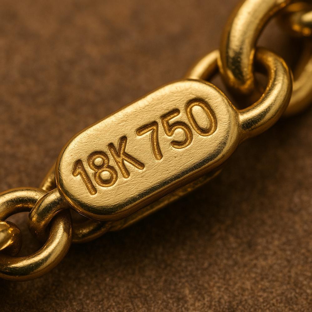 Close-up of an elegant 18k 750 gold ring with intricate detailing