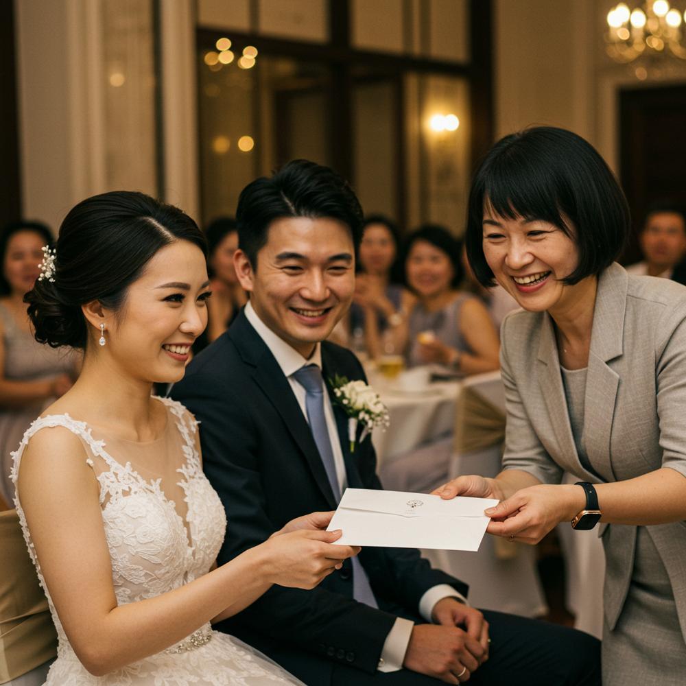 A beautifully wrapped wedding gift box with a luxurious ribbon, symbolizing the value of a $500 wedding gift.