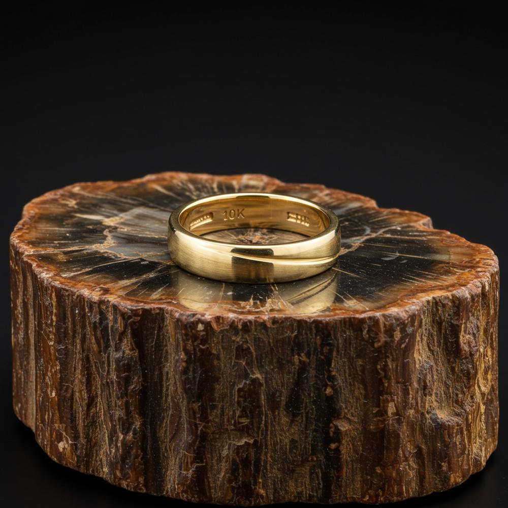 Close-up of a 10K gold ring with a hallmark stamp, showcasing its authenticity and craftsmanship