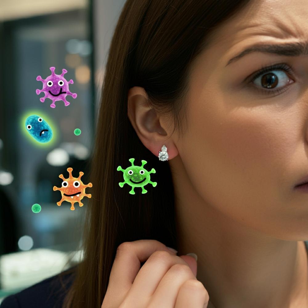 Customer trying on earrings at Robinson's Jewelers