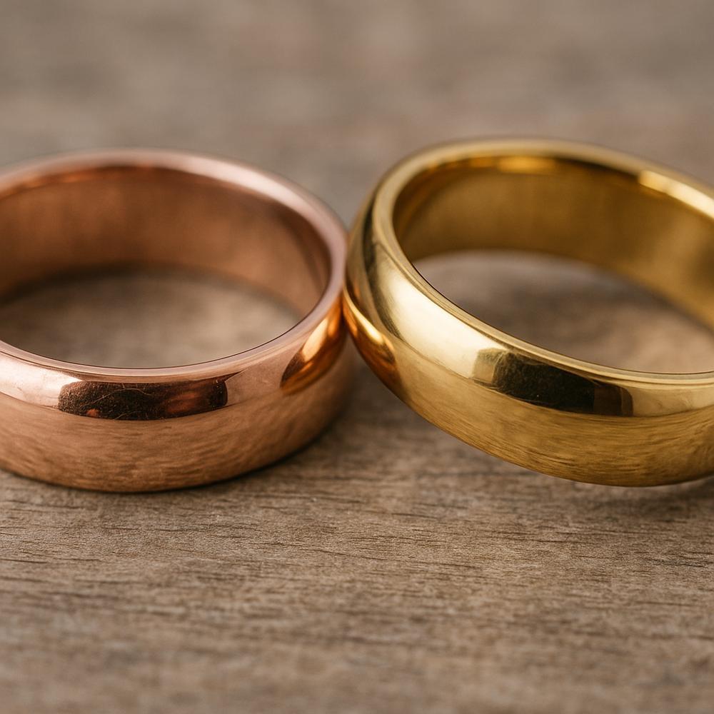 Comparison of rose gold and yellow gold rings showcasing their beautiful color differences