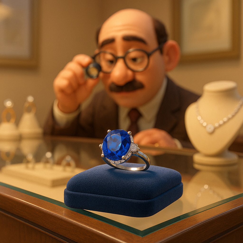 Stunning blue sapphire gemstone jewelry glowing with celestial light