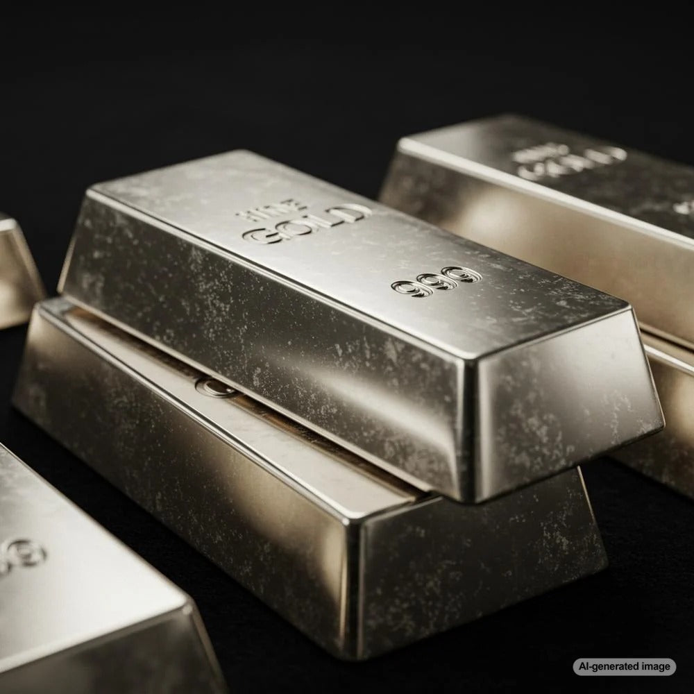 Elegant white gold jewelry displayed on a reflective surface