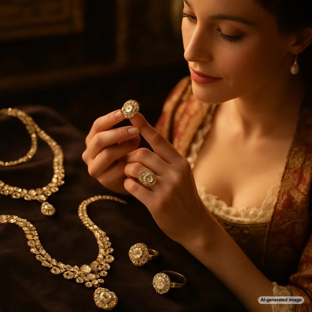 Neoclassical jewelry styles inspired by the French Revolution featuring cameos, garnets, and empire silhouette fashions