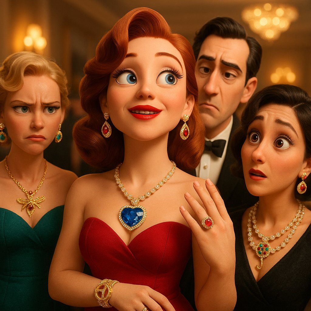 Iconic jewelry pieces inspired by cult classic films, including pearls, statement rings, and vintage watches