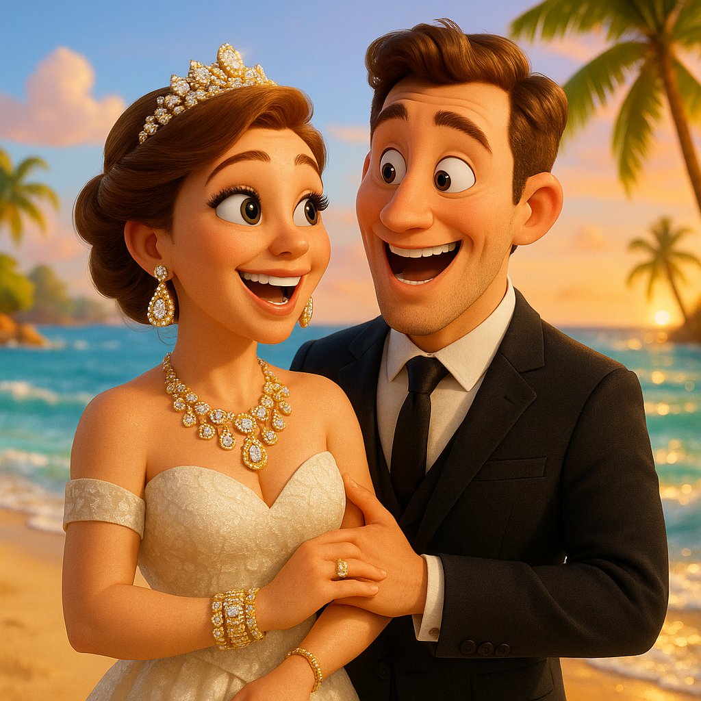 Elegant destination wedding jewelry on a beach, featuring aquamarine and diamond pieces that complement a tropical setting