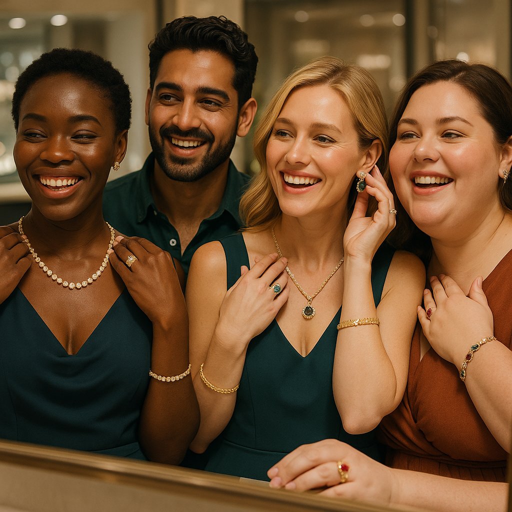 Assortment of elegant necklaces, bracelets, and rings displayed to show how jewelry complements different styles