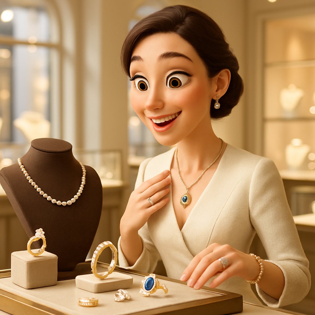 A curated collection of subtle quiet luxury jewelry pieces including diamond studs, a delicate gold necklace, and a signet ring on a neutral background