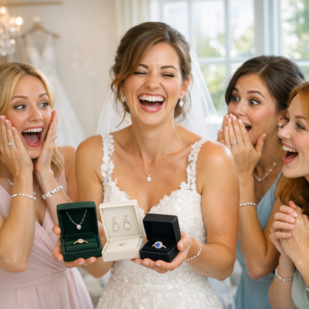 Beautiful display of affordable bridesmaid jewelry gifts including necklaces, earrings, and bracelets under $100