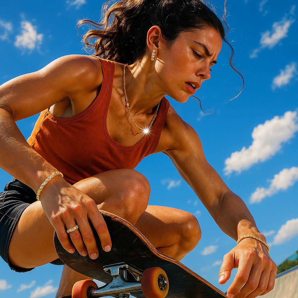 Woman rock climbing wearing durable titanium bracelet and silicone ring
