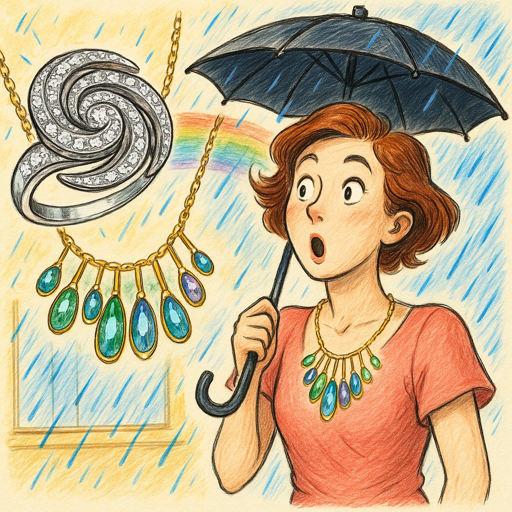 Dramatic jewelry pieces inspired by extreme weather phenomena like hurricanes and auroras