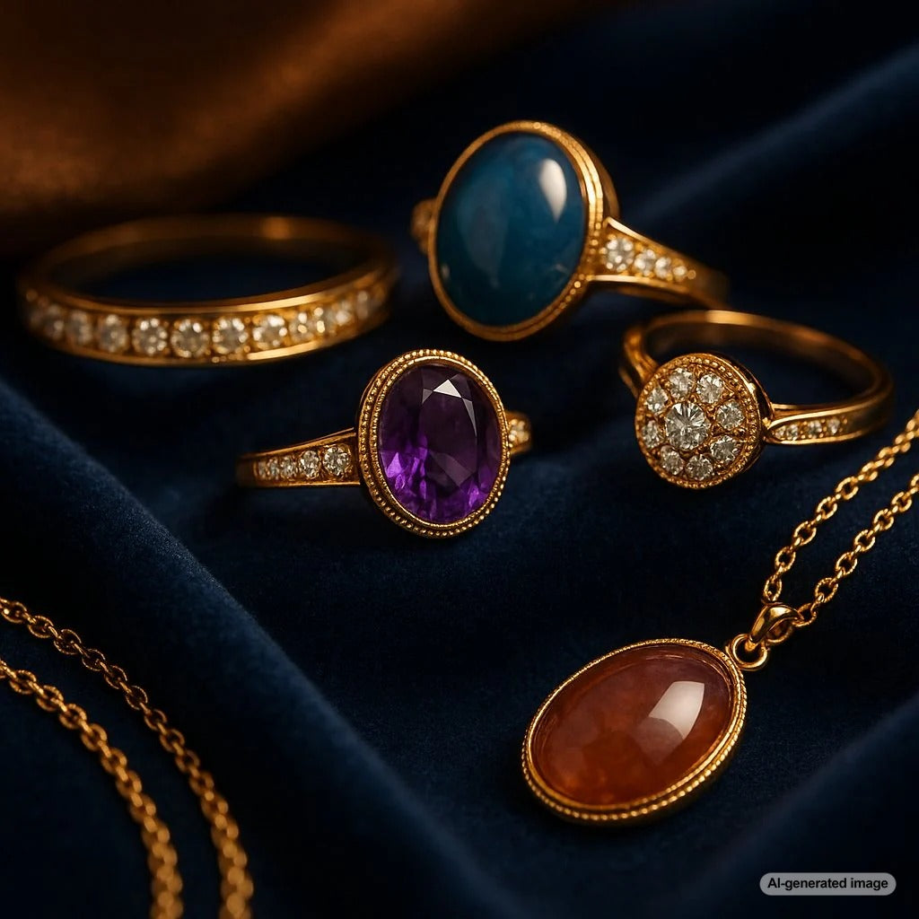 Elegant therapeutic jewelry featuring healing gemstones like amethyst, rose quartz, and turquoise, designed for wellness and style