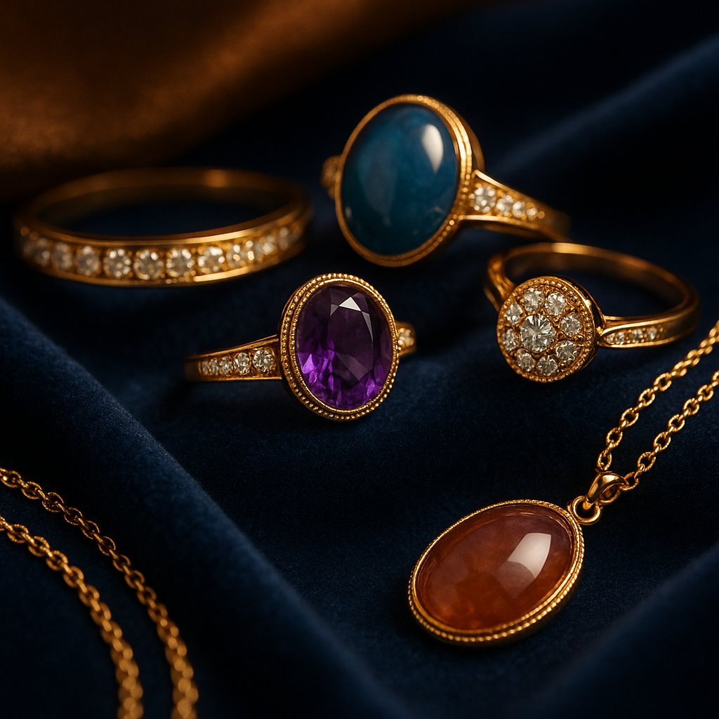 Elegant therapeutic jewelry featuring healing gemstones like amethyst, rose quartz, and turquoise, designed for wellness and style