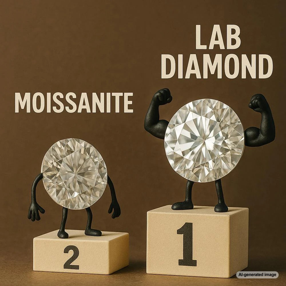 Lab Diamond vs Moissanite comparison showcasing the brilliance and beauty of lab diamonds