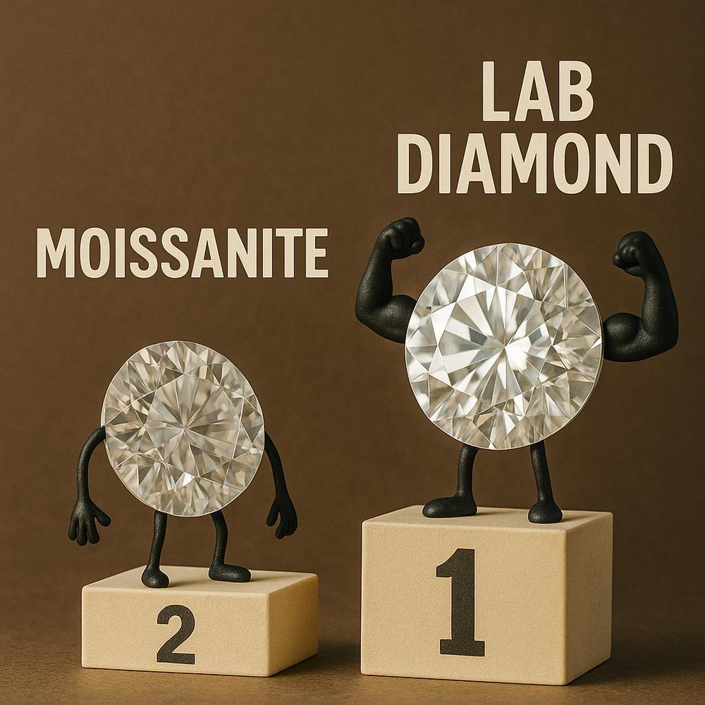 Lab Diamond vs Moissanite comparison showcasing the brilliance and beauty of lab diamonds