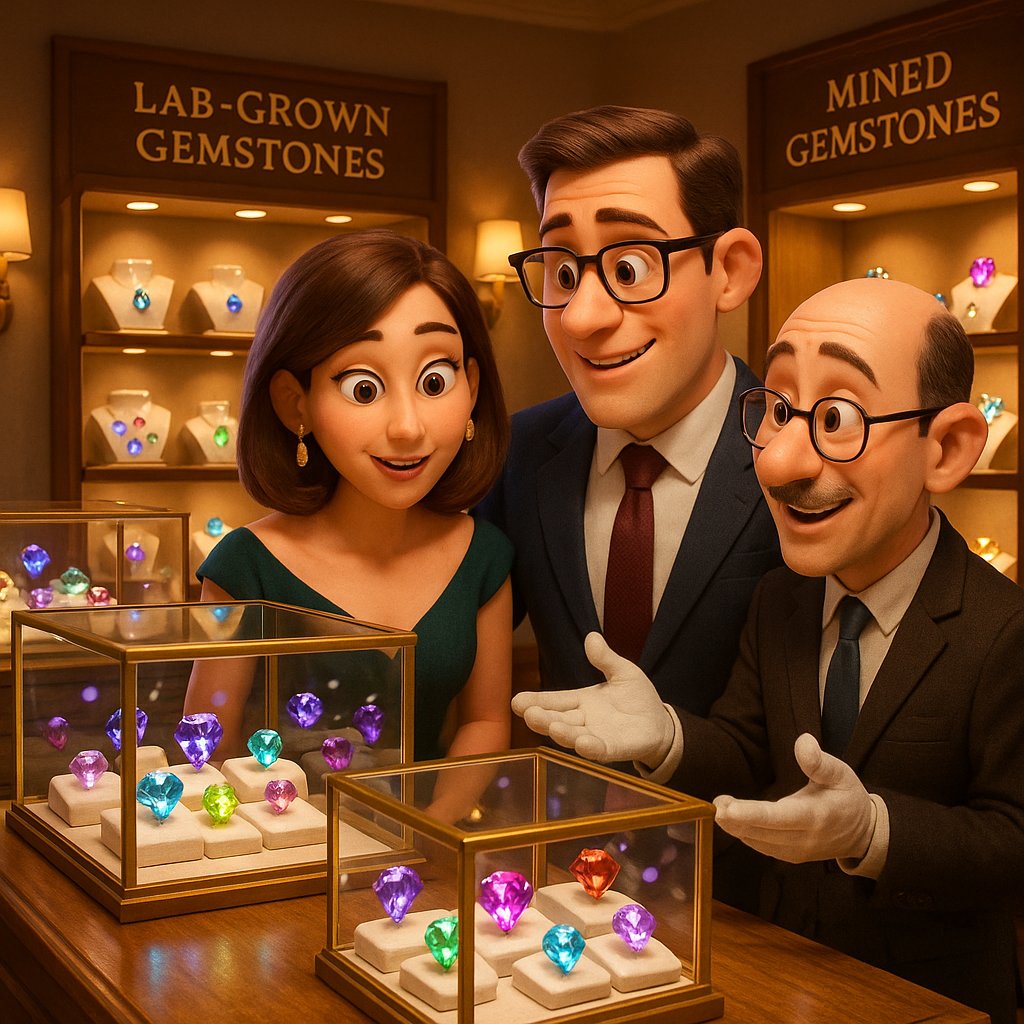 Lab-grown vs mined diamonds and gemstones comparison showing brilliance and beauty