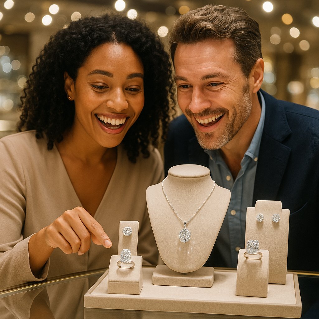 Lab grown diamonds versus mined diamonds comparison showing brilliant cut stones side by side