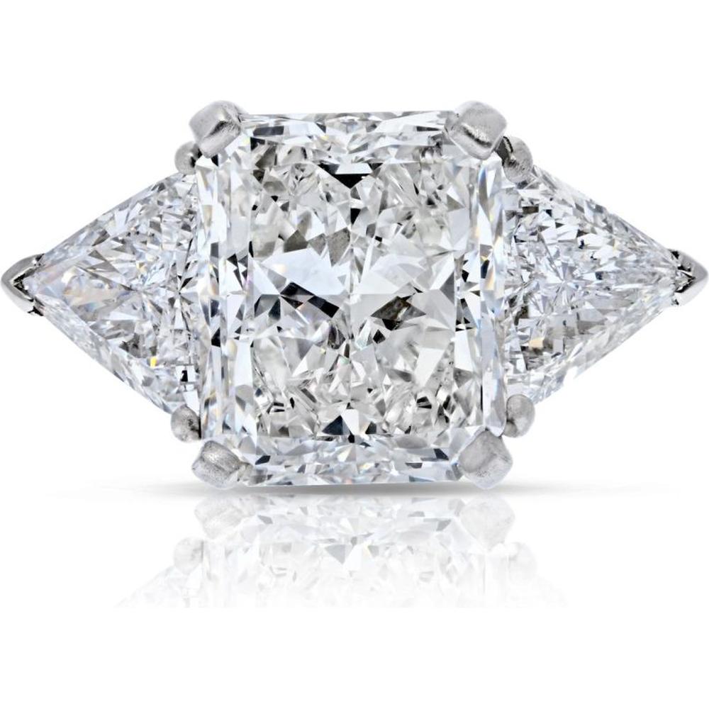 5-carat radiant cut diamond three-stone engagement ring in 18K white gold