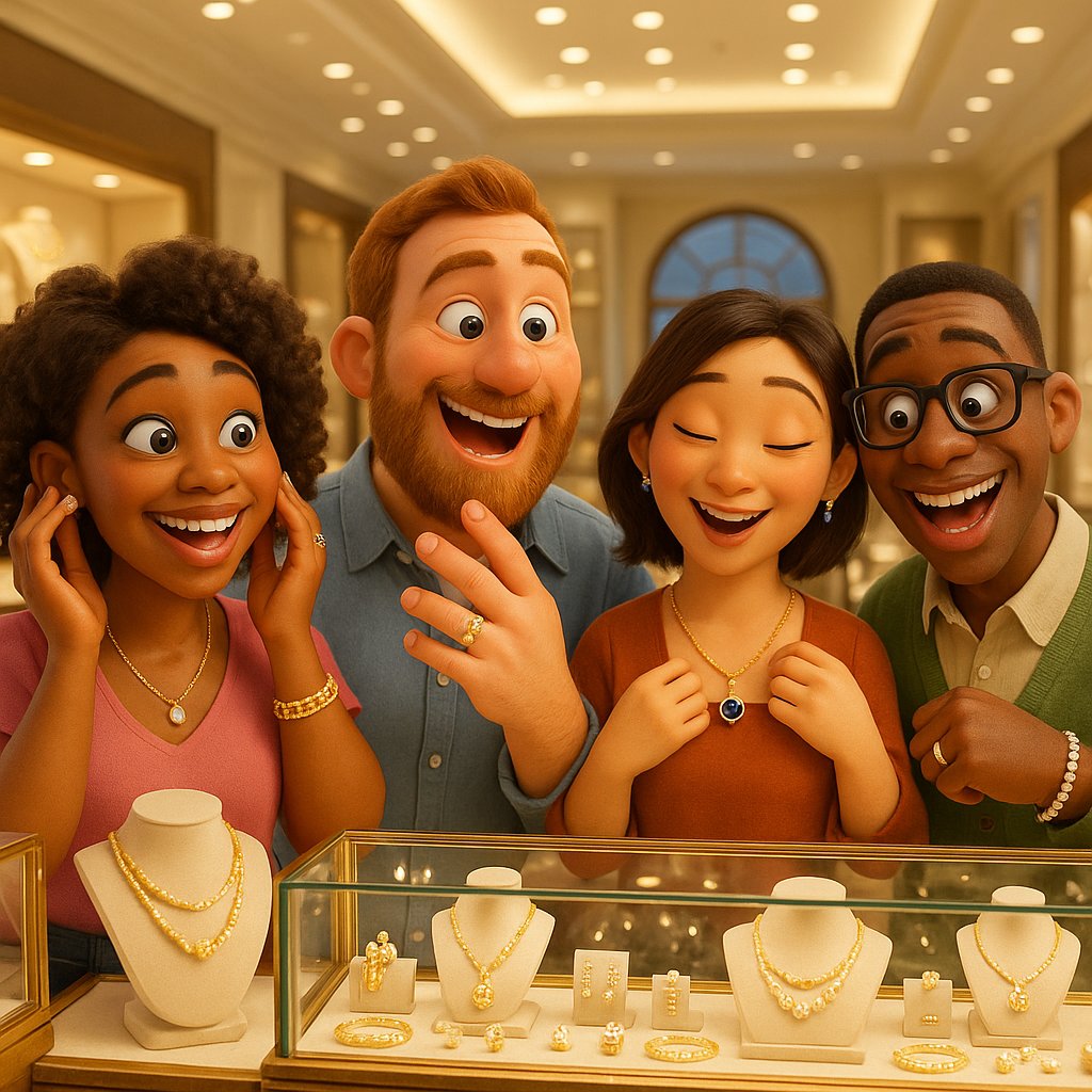 Woman smiling while wearing a beautiful layered necklace that perfectly reflects her personal style