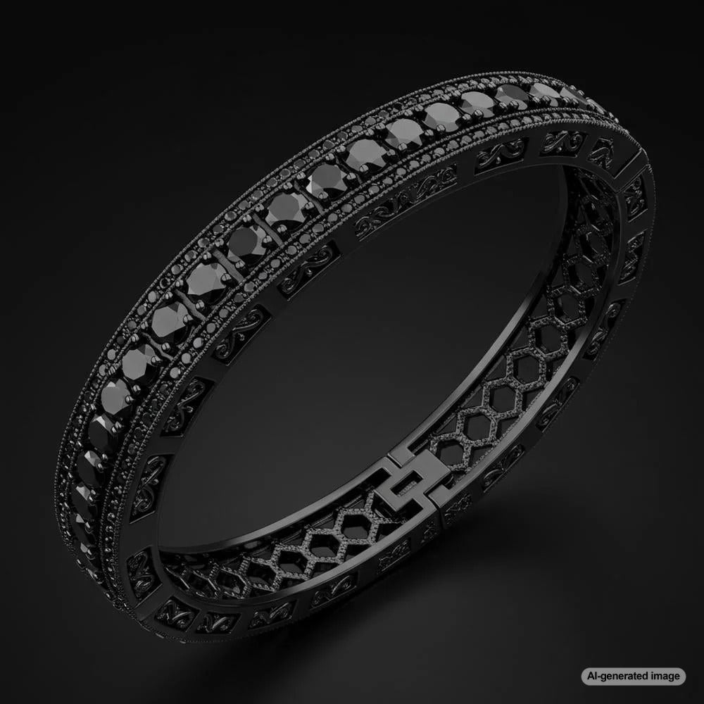 A stylish men's black diamond bracelet set in sterling silver, exuding sophistication and modern elegance.