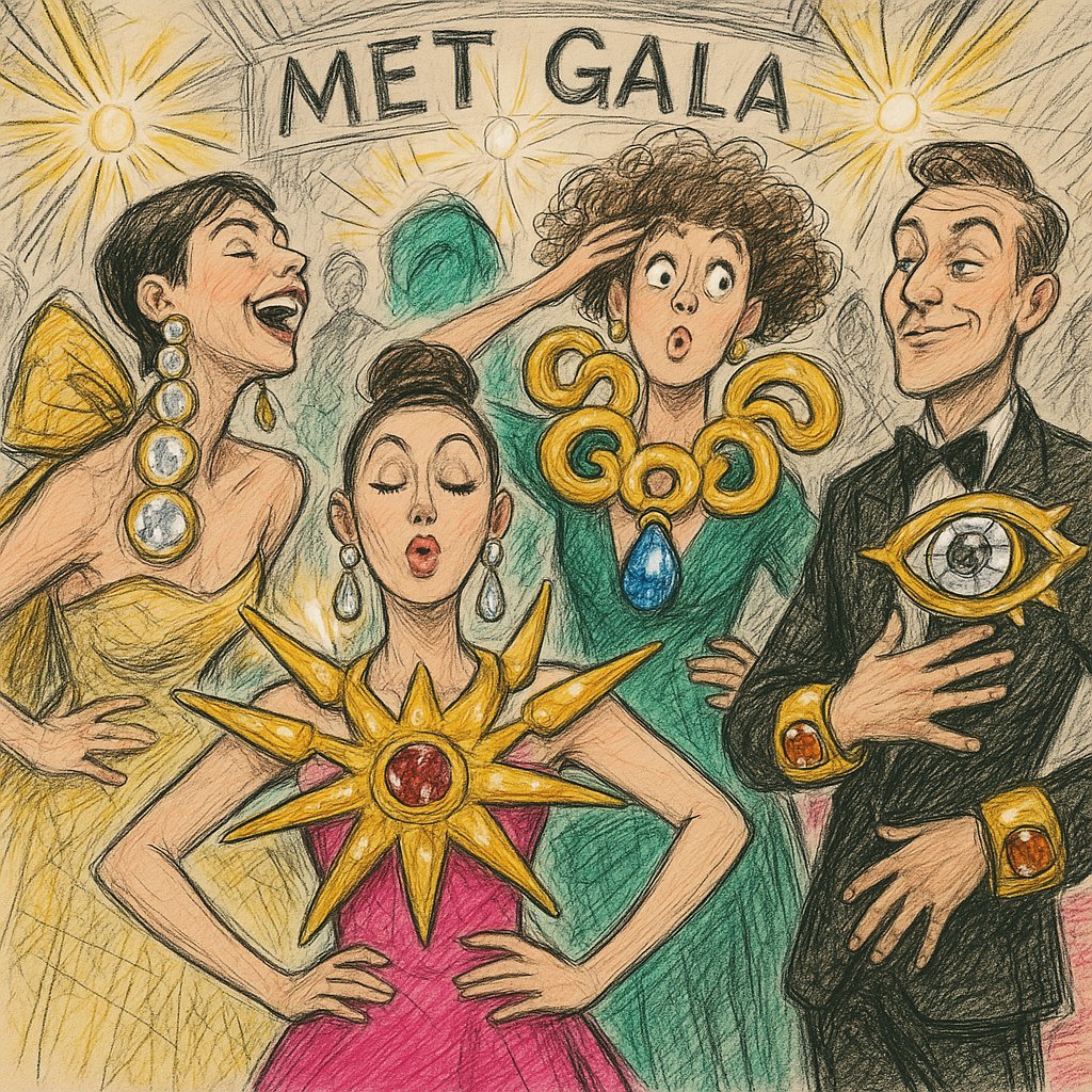 Met Gala jewelry trends featuring bold statement necklaces, oversized earrings, and dramatic cocktail rings