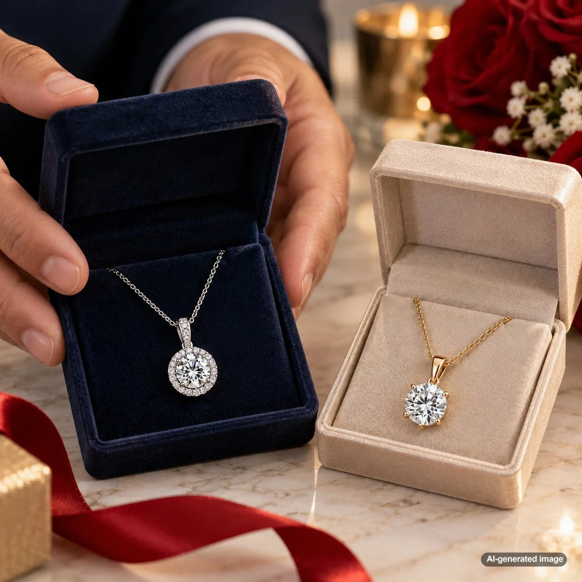 Natural diamond and lab grown diamond pendant comparison for choosing where to spend a jewelry budget